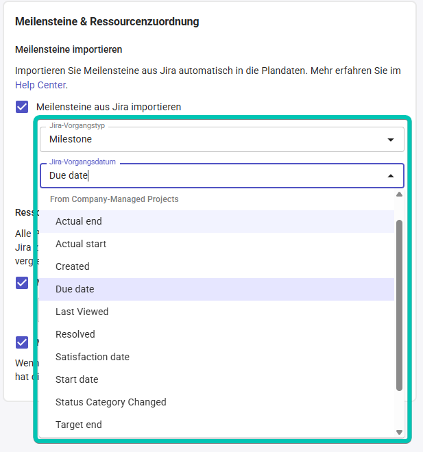 Integrationen_Jira-Link_Meilensteinimport_Dropdowns.png