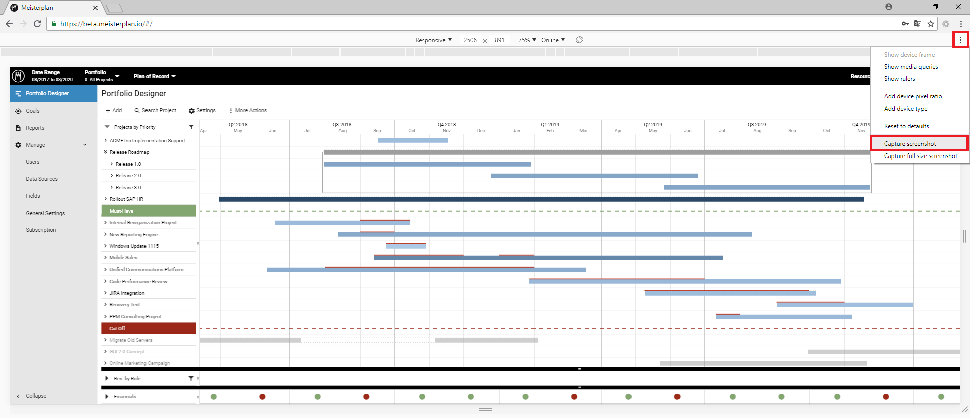 Exporting or Printing the Gantt Chart