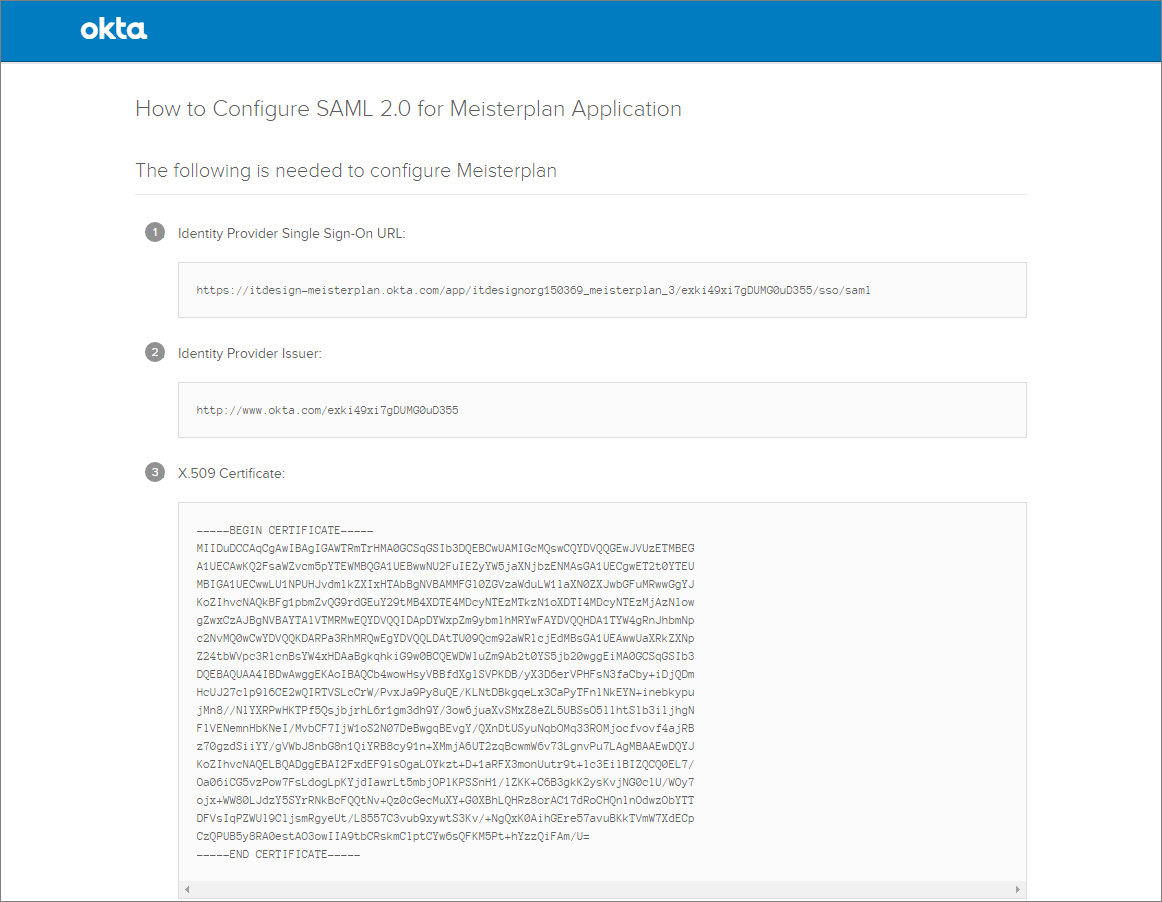 SAML-2.0-Anwendung in Okta erstellen - IdP-Daten